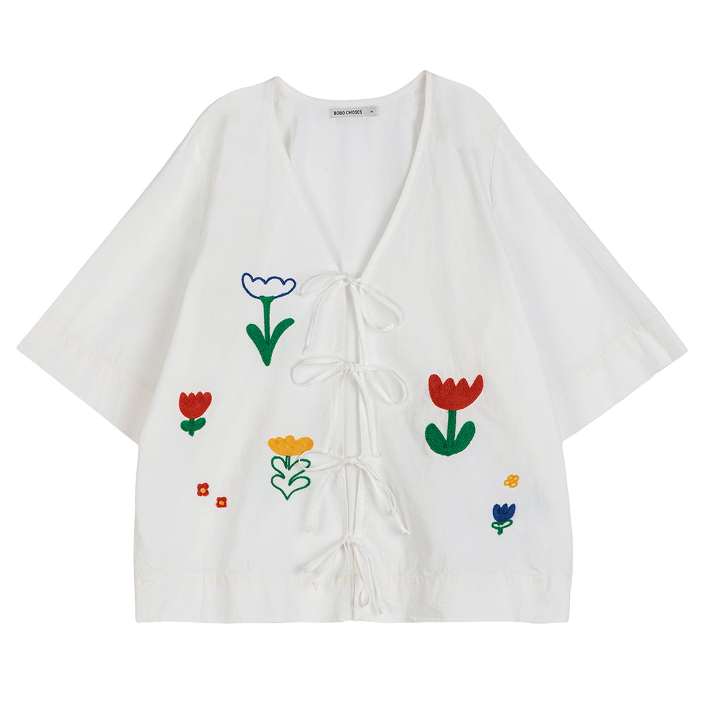 Bobo Choses Woman Garden Embroidery Tie Blouse White