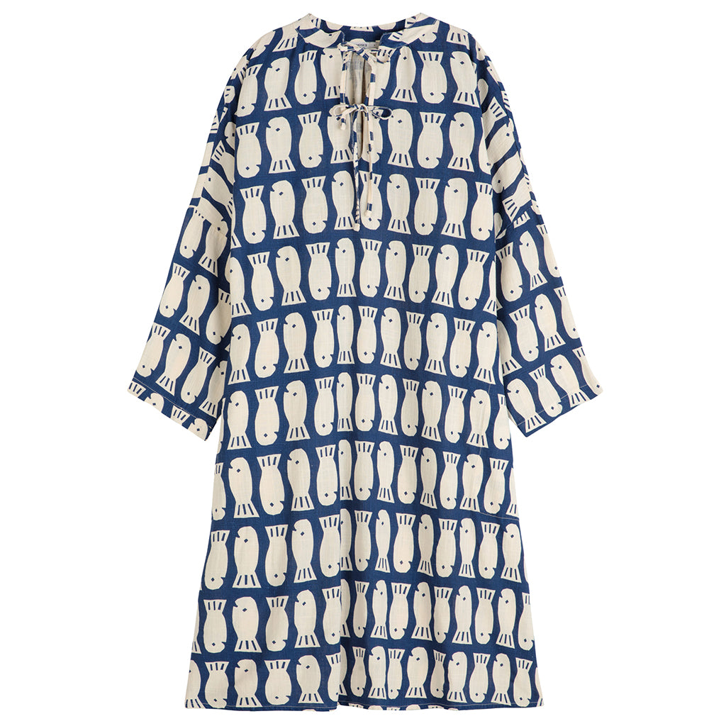 Bobo Choses Woman Lucky Fish Print Tunic Dress Navy Blue