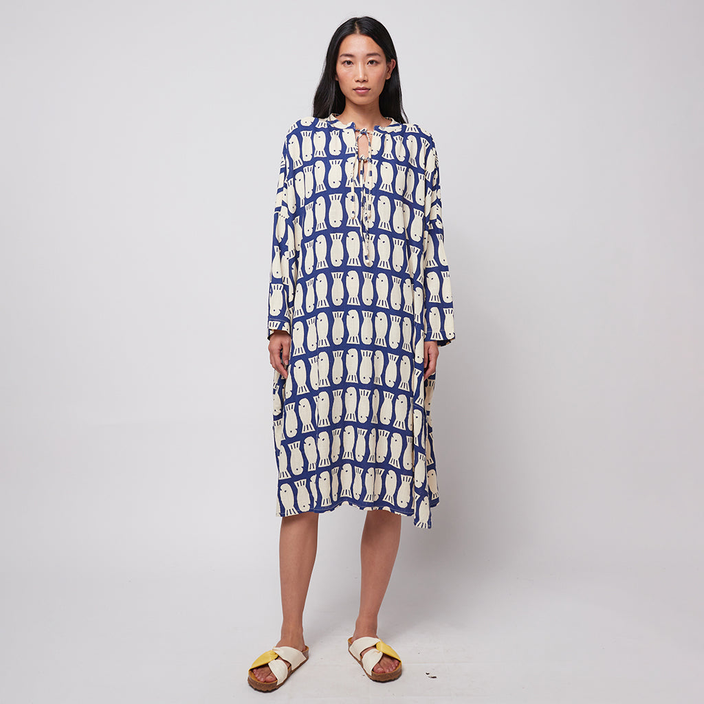 Bobo Choses Woman Lucky Fish Print Tunic Dress Navy Blue