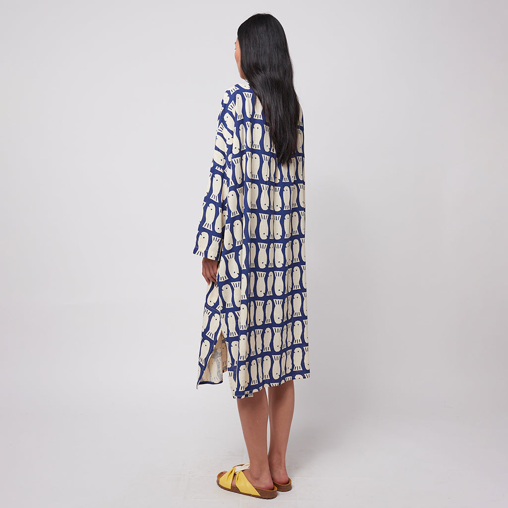 Bobo Choses Woman Lucky Fish Print Tunic Dress Navy Blue