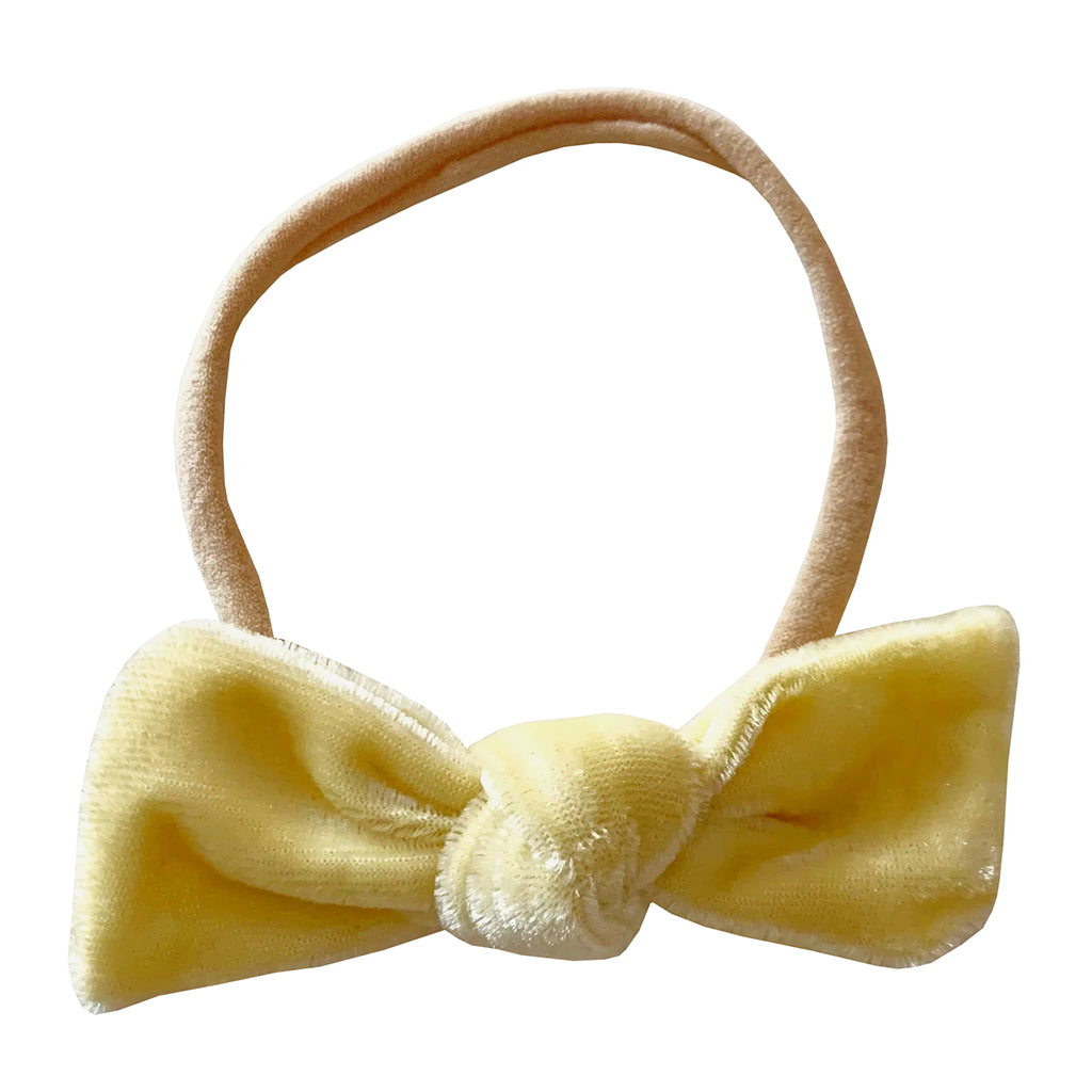 Bohemian Babies Velvet Bow Hairband Pale Yellow