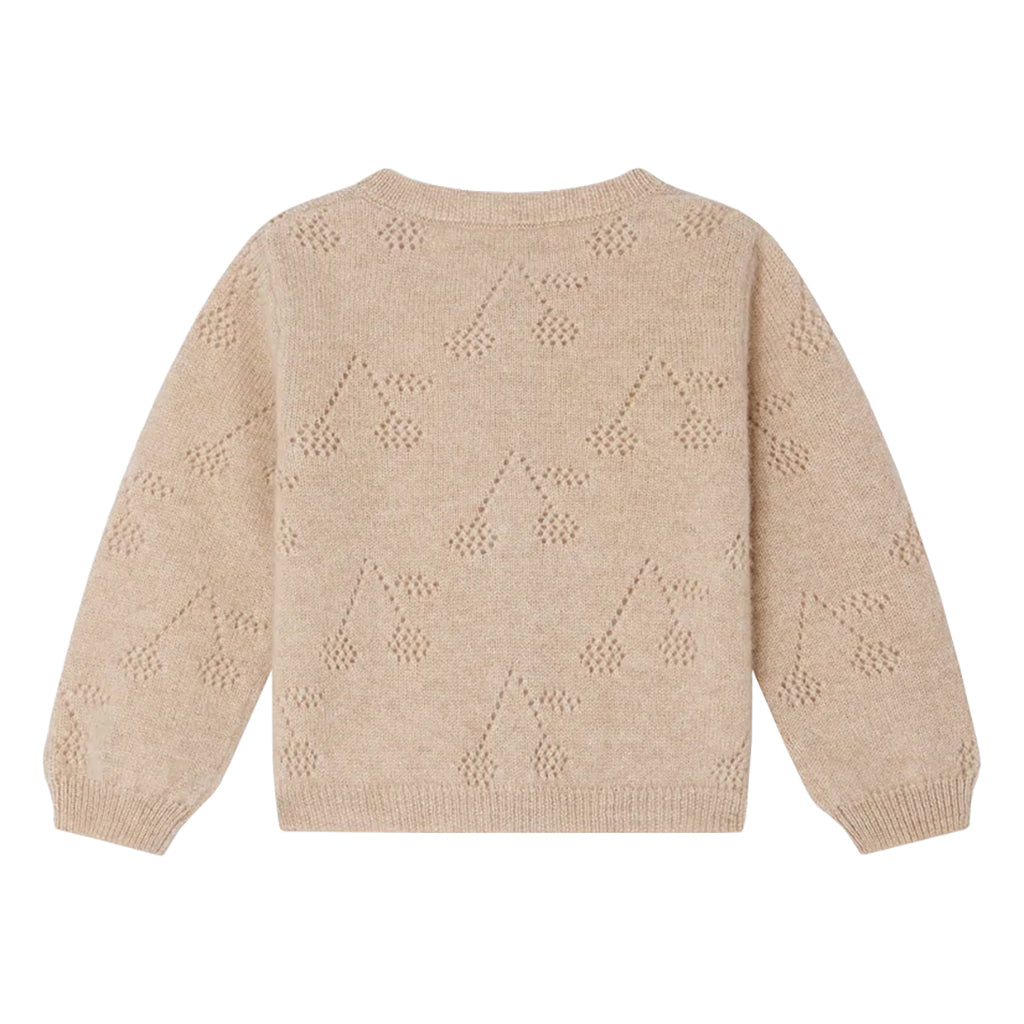 Bonpoint Baby Tibile Cashmere Cardigan Cherry Pattern Beige
