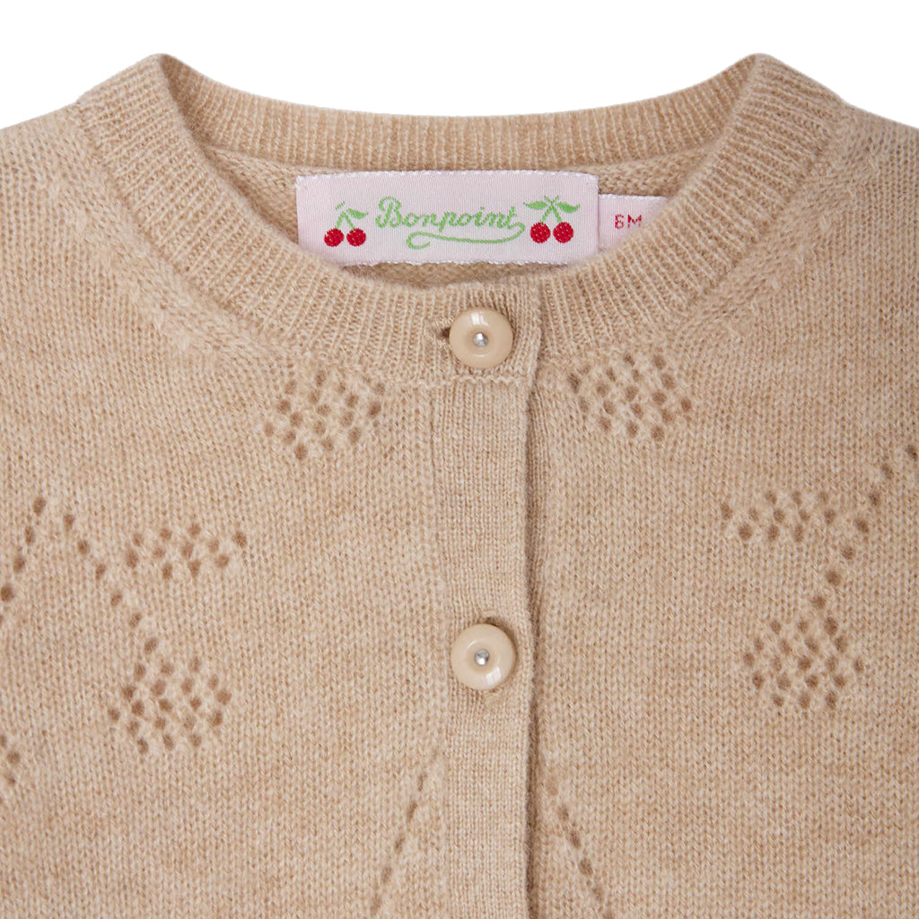 Bonpoint Baby Tibile Cashmere Cardigan Cherry Pattern Beige