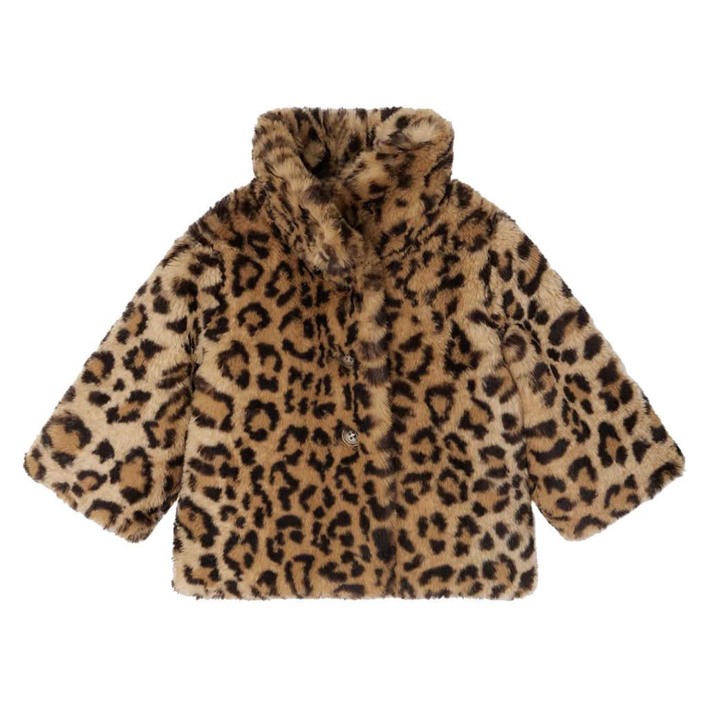 Bonpoint Baby Softness Faux Fur Coat Caramel Brown Leopard Print