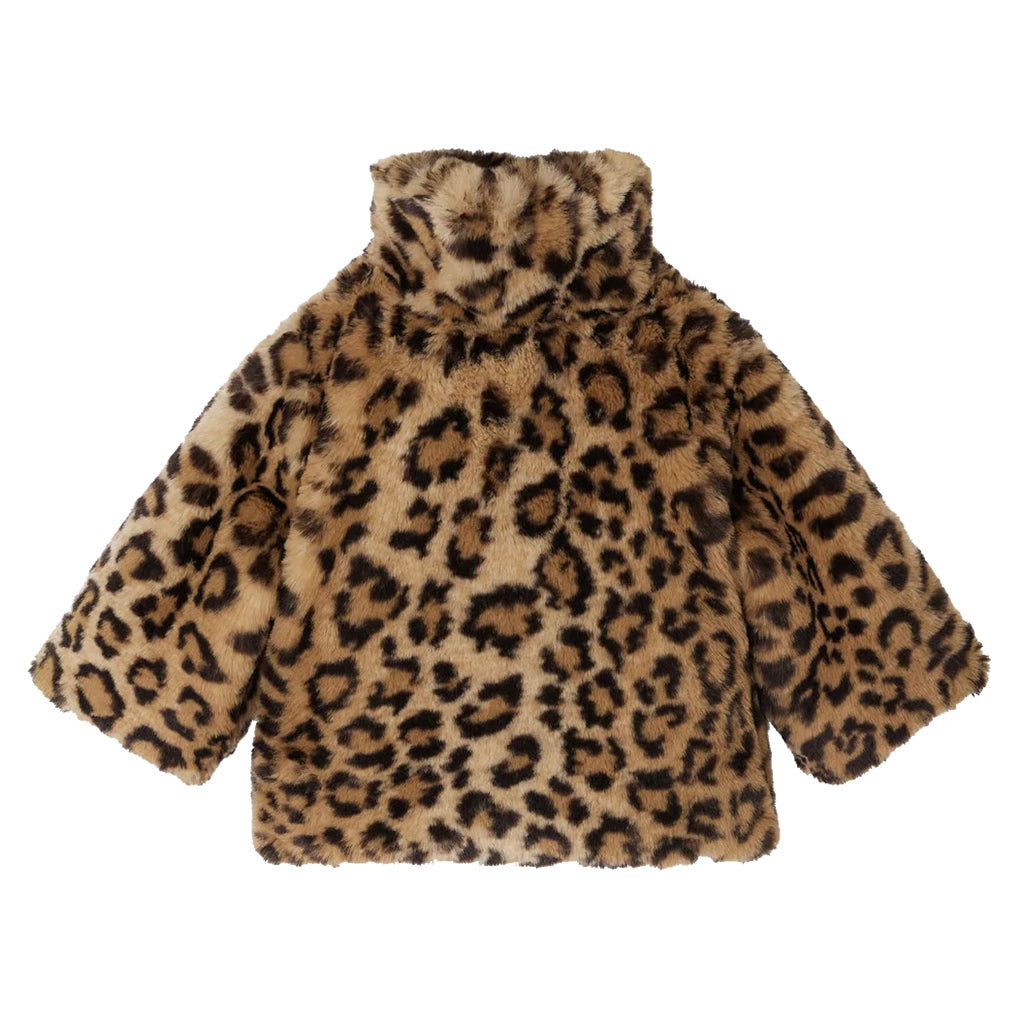 Bonpoint Baby Softness Faux Fur Coat Caramel Brown Leopard Print