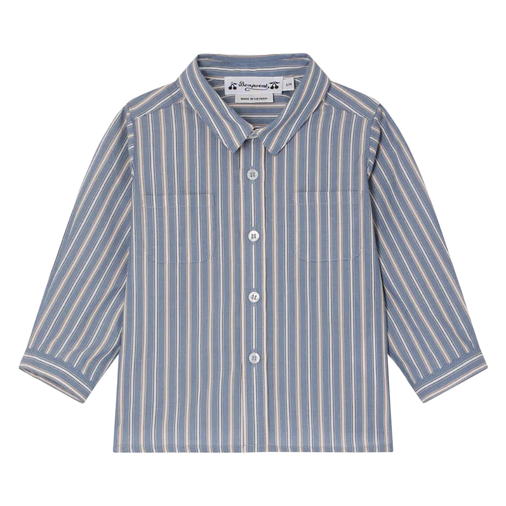 Bonpoint Baby Mico Shirt Blue Stripes