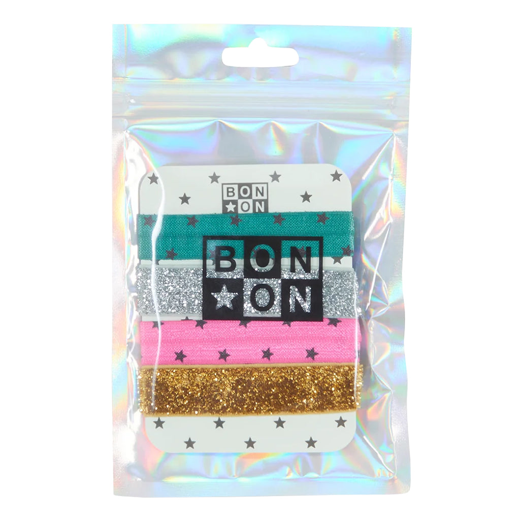 Bonton Child Set Of Four Hair Elastics Glitter Stars Rose Pink Blush