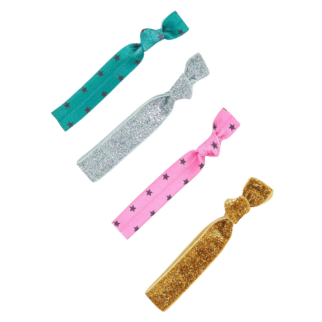 Bonton Child Set Of Four Hair Elastics Glitter Stars Rose Pink Blush