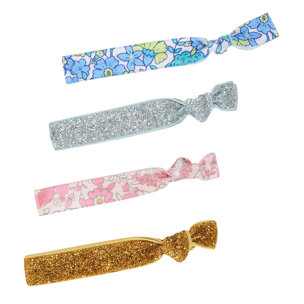 Bonton Child Set Of Four Hair Elastics Glitter Flowers Blue