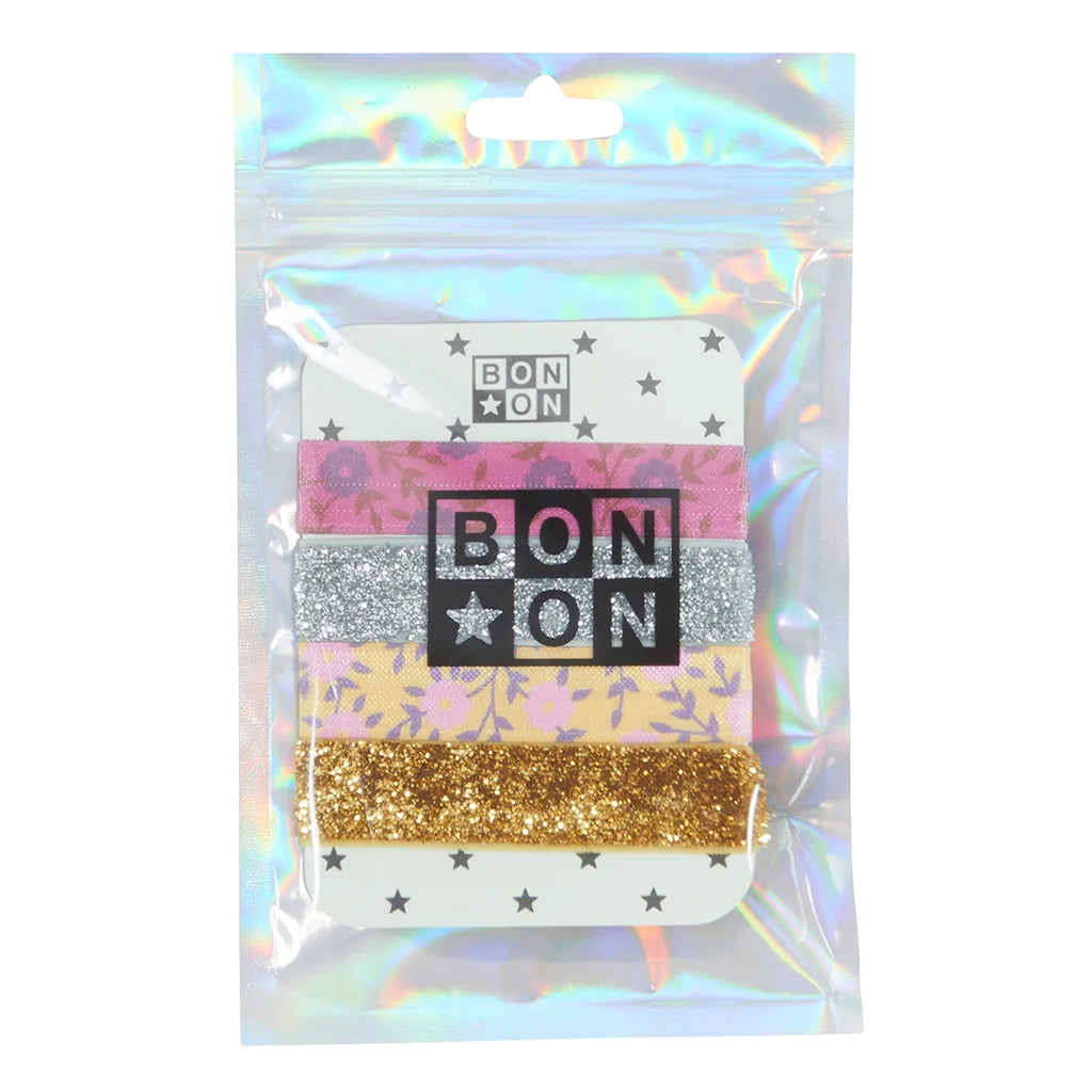 Bonton Child Set Of Four Hair Elastics Glitter Flowers Yellow