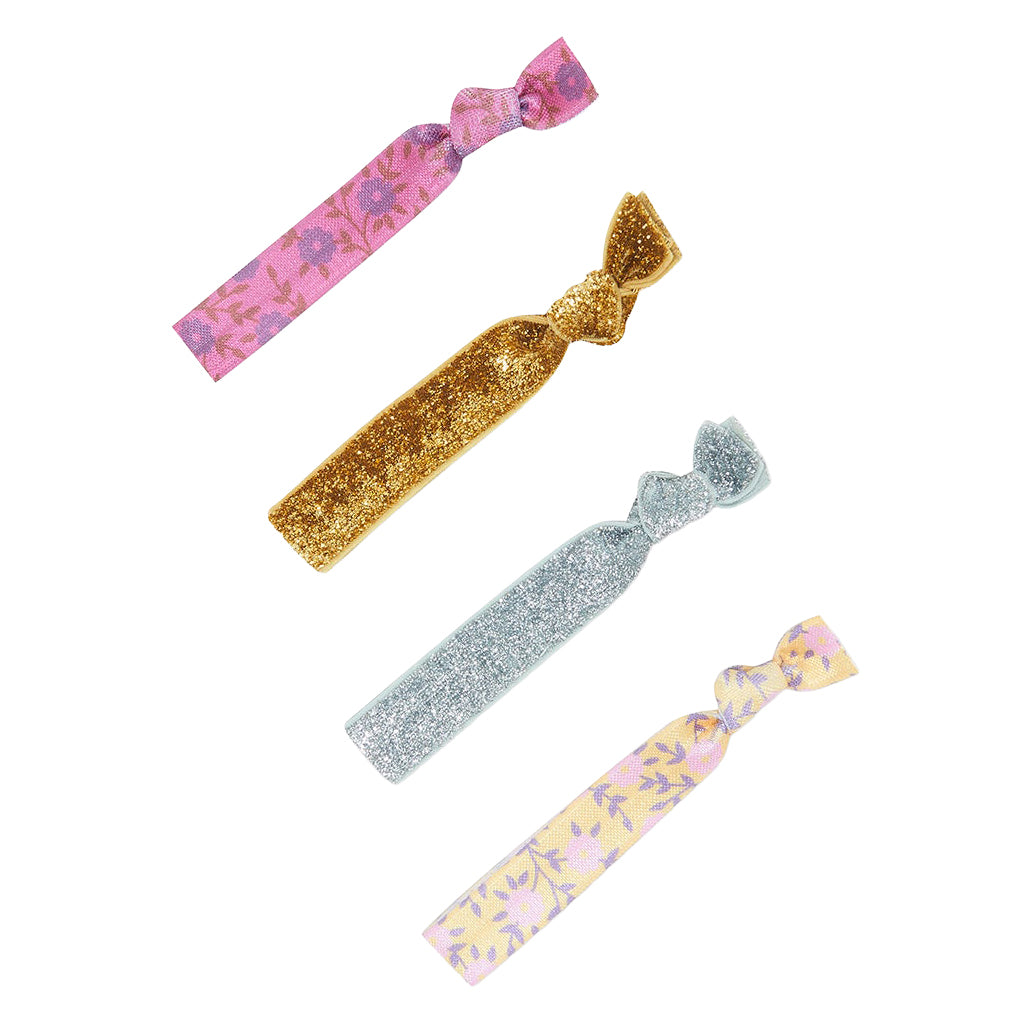 Bonton Child Set Of Four Hair Elastics Glitter Flowers Yellow
