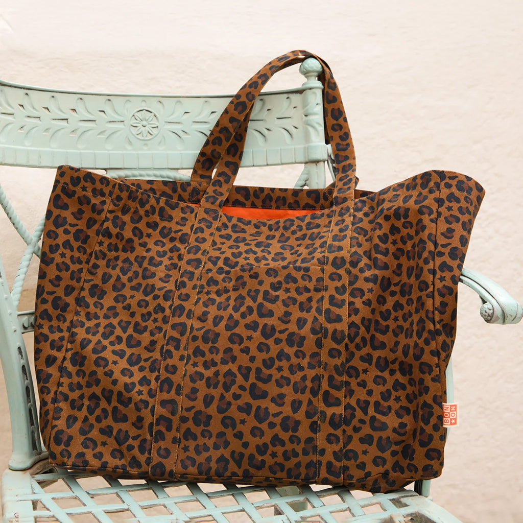 Bonton Child Faroe Medium Tote Bag Leopard Print Brown