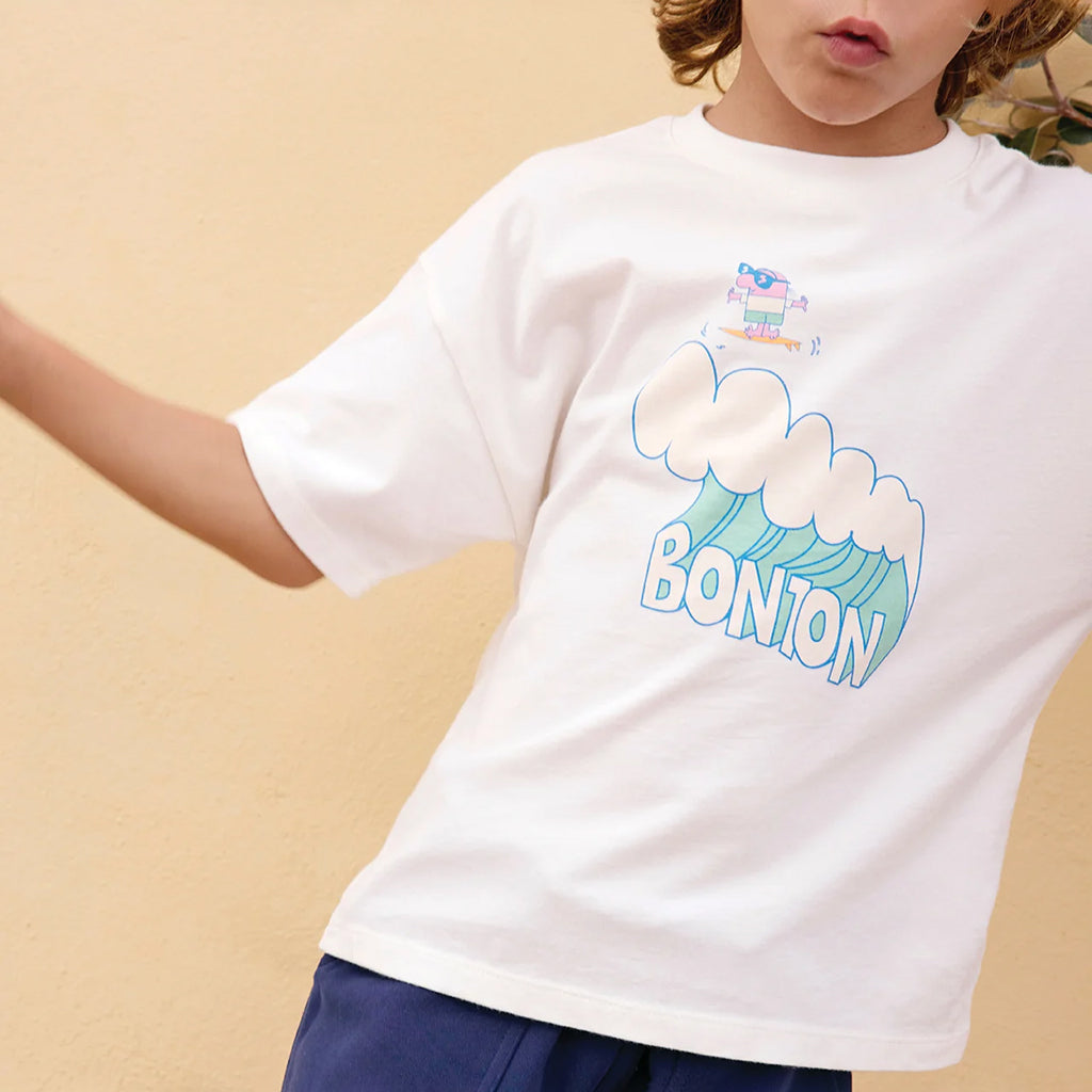 Bonton Child Livo T-shirt Wave Print Ecru White
