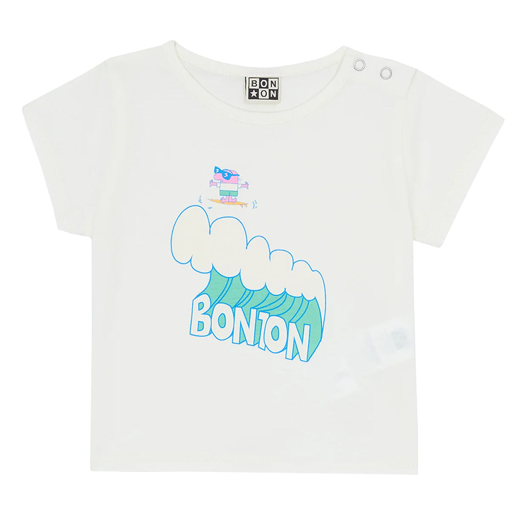 Bonton Baby Tuba T-shirt Wave Print Ecru White