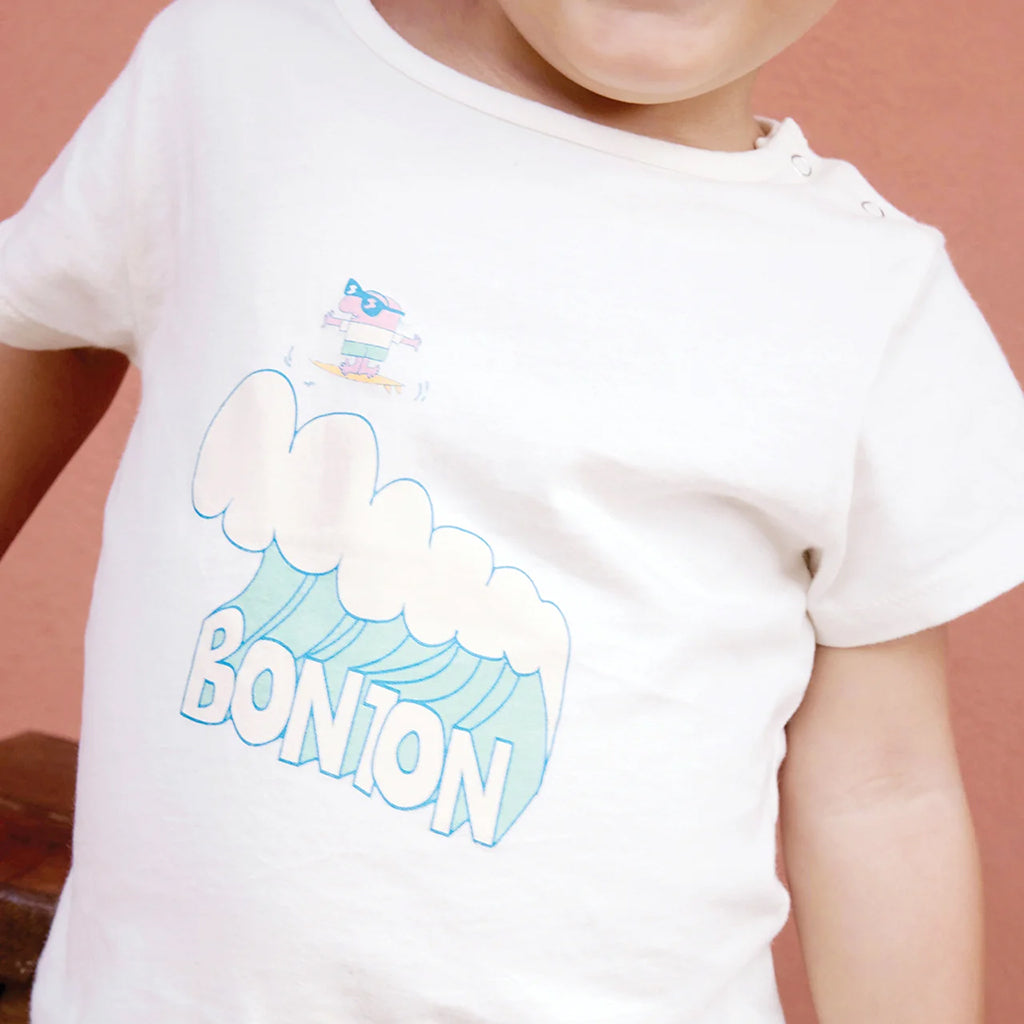 Bonton Baby Tuba T-shirt Wave Print Ecru White