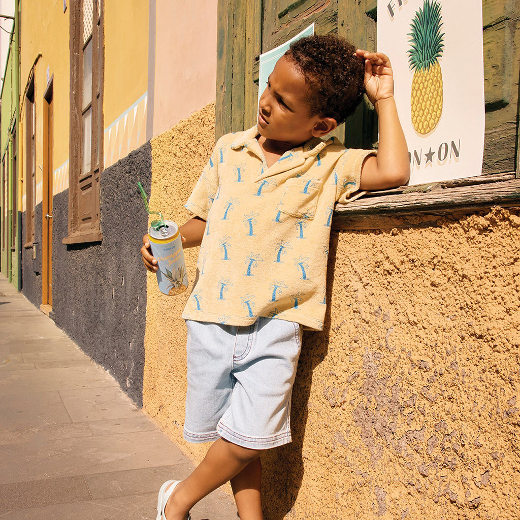 Bonton Child Livio Polo T-shirt Palm Tree Print Yellow