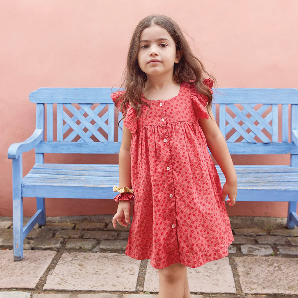 Bonton Child Nonna Dress Foulfeur Red Floral Print