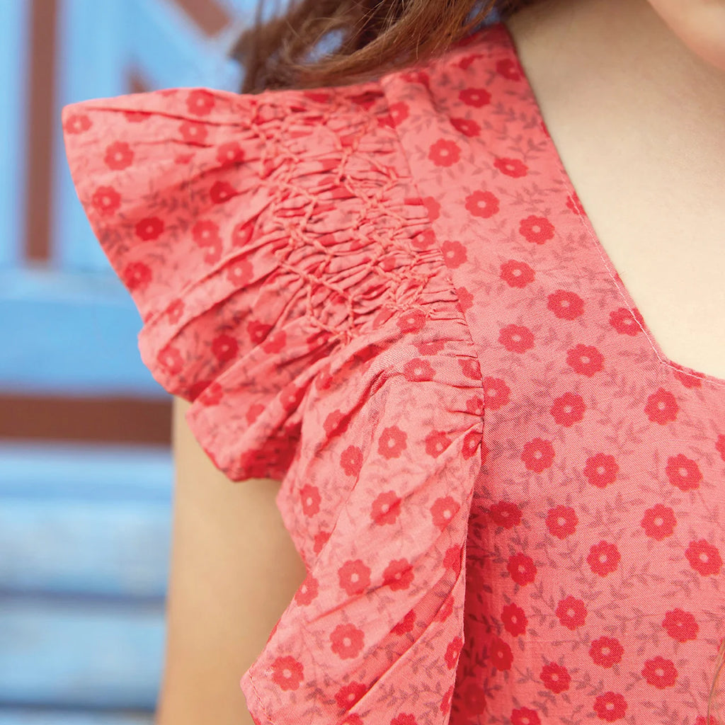 Bonton Child Nonna Dress Foulfeur Red Floral Print