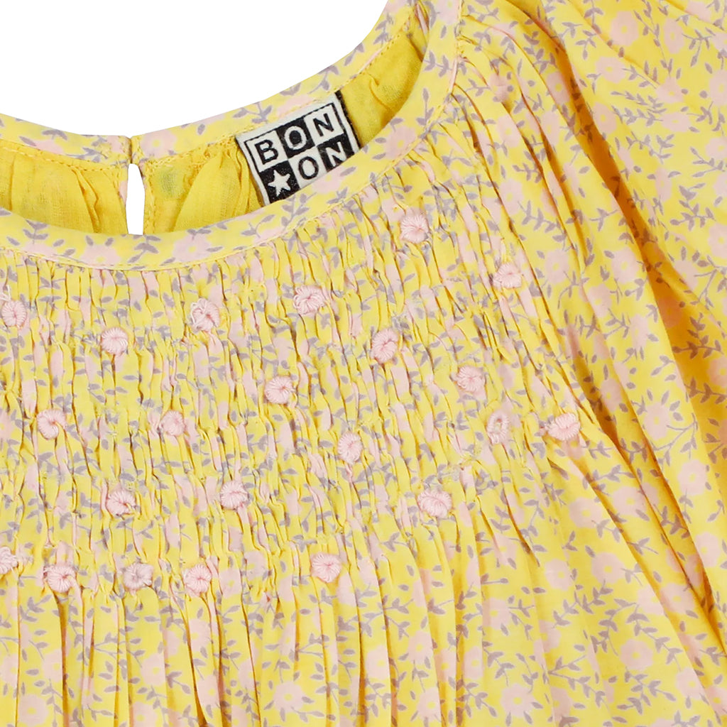 Bonton Child Nala Dress Foulfeur Yellow Floral Print