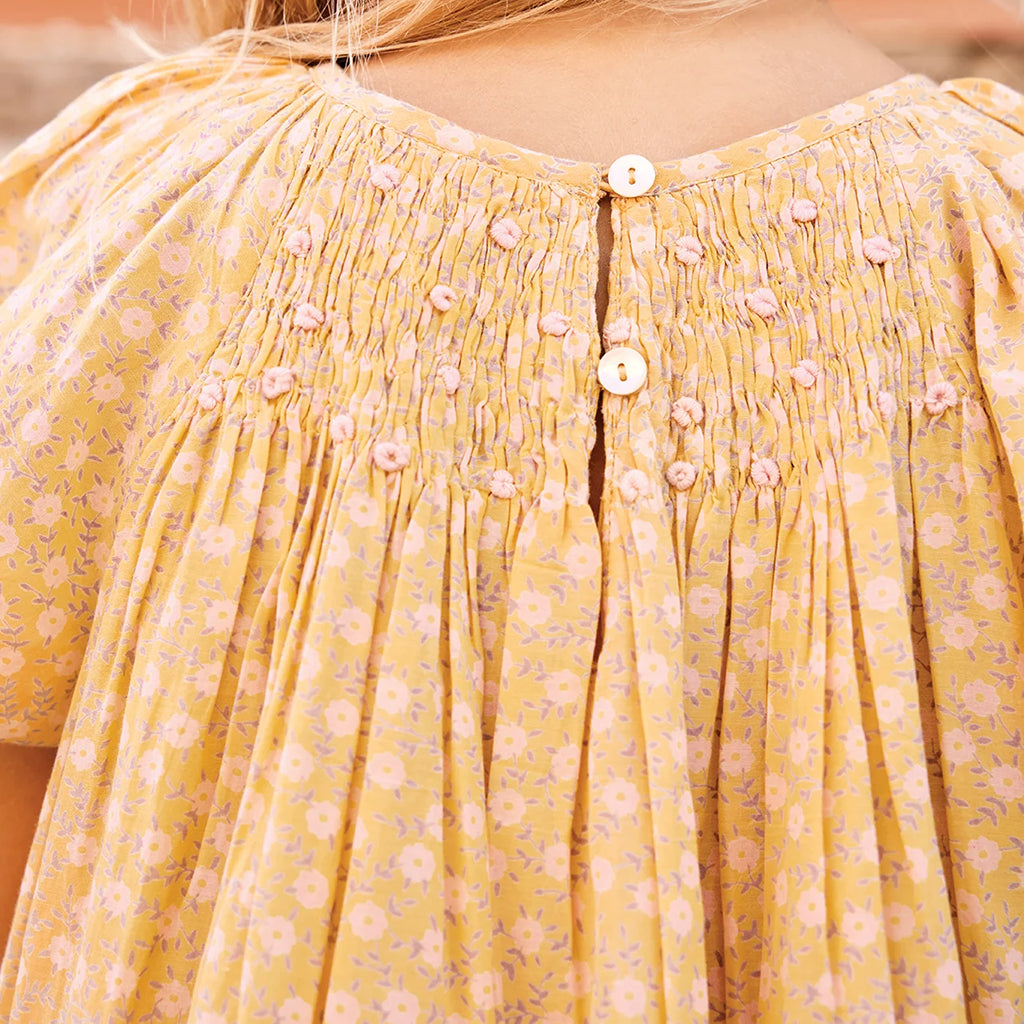 Bonton Child Nala Dress Foulfeur Yellow Floral Print