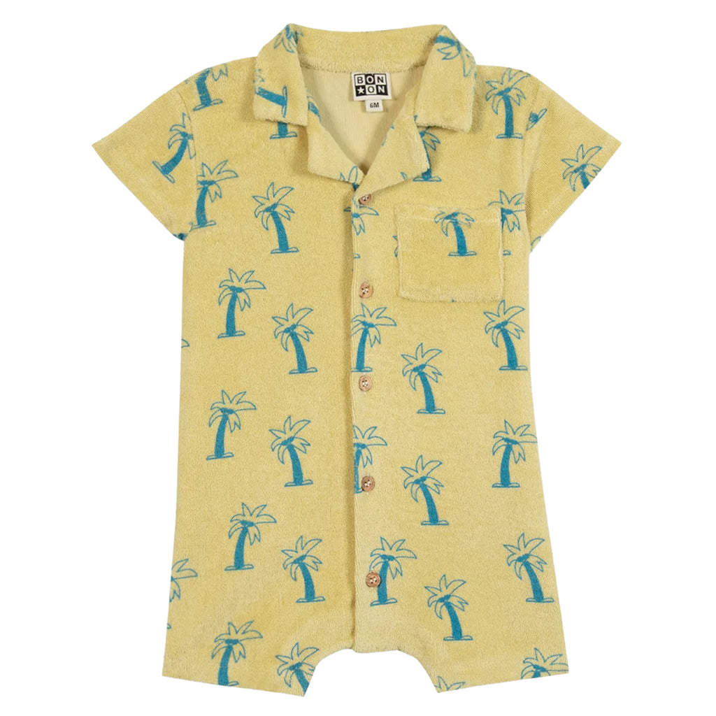 Bonton Baby Lilo Romper Palm Tree Print Yellow