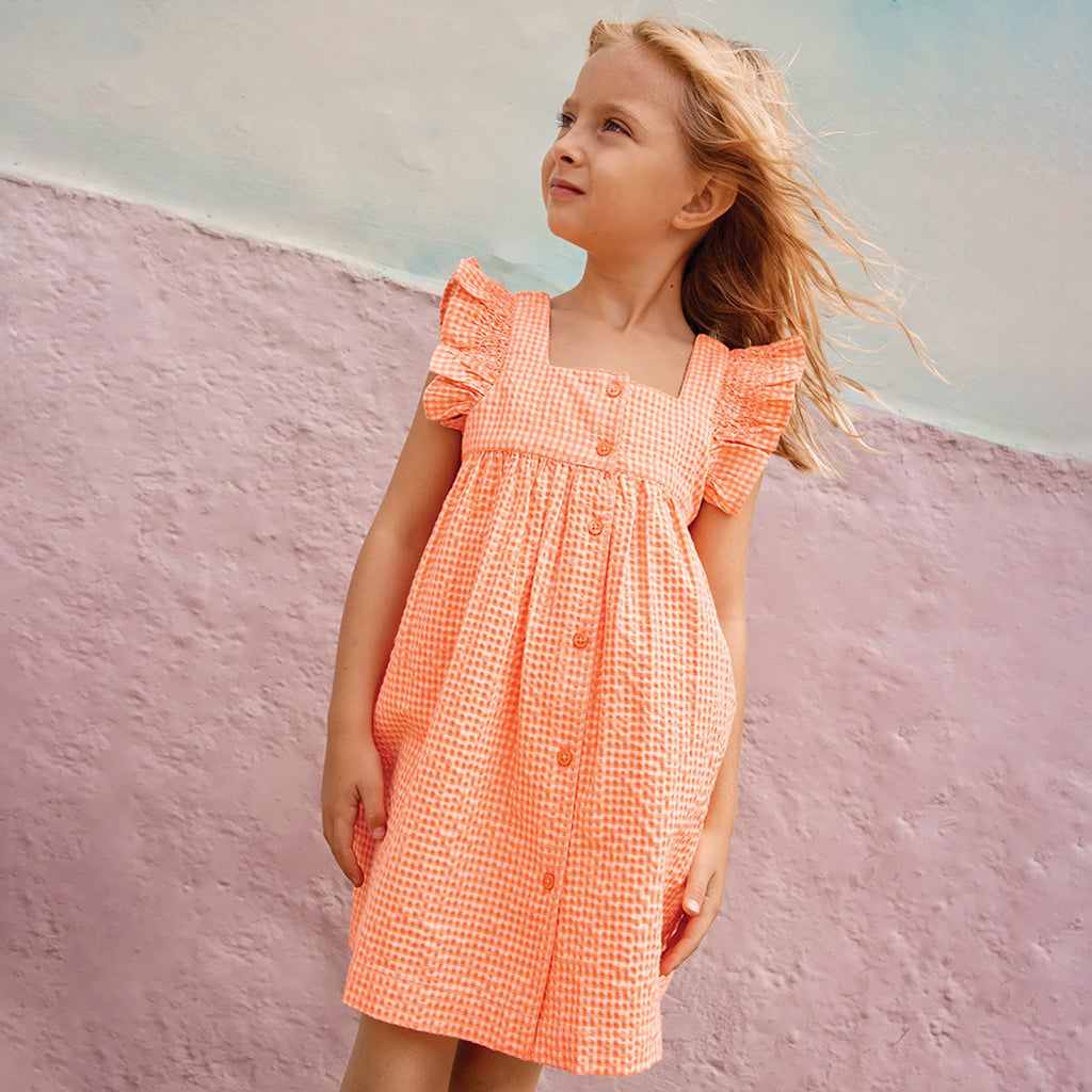 Bonton Child Nonna Dress Florescent Orange Gingham
