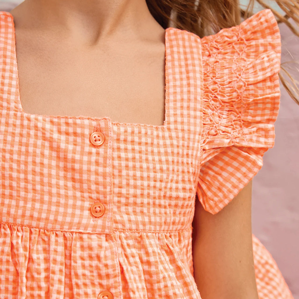 Bonton Child Nonna Dress Florescent Orange Gingham