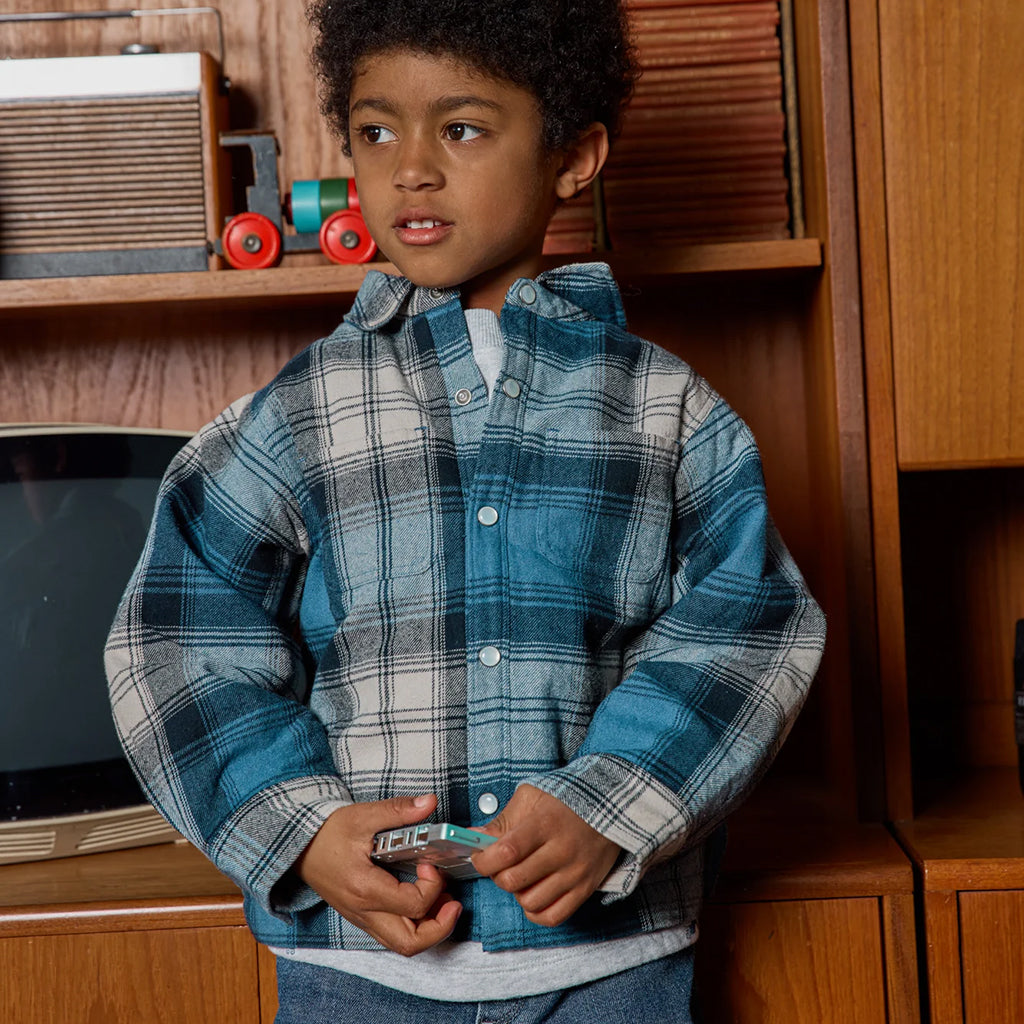 Bonton Child Peace Shirt Plaid Check Boy Blue