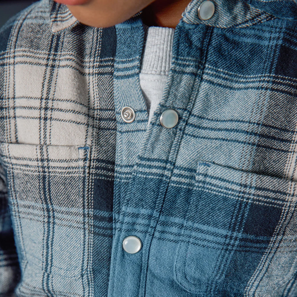 Bonton Child Peace Shirt Plaid Check Boy Blue