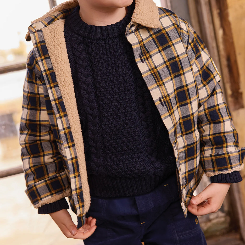 Bonton Child Piloti Shirt Plaid Fish Blue Checks