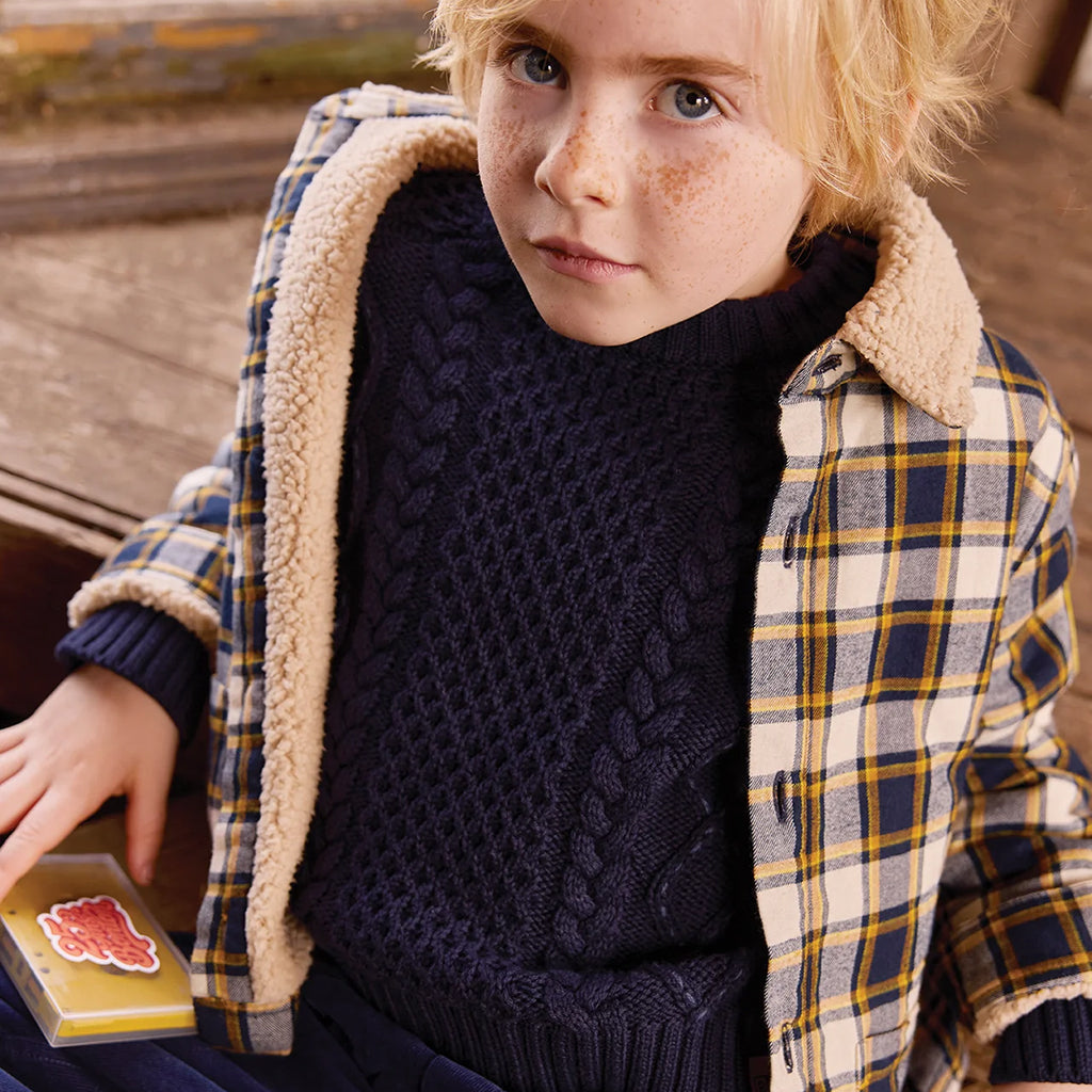 Bonton Child Piloti Shirt Plaid Fish Blue Checks