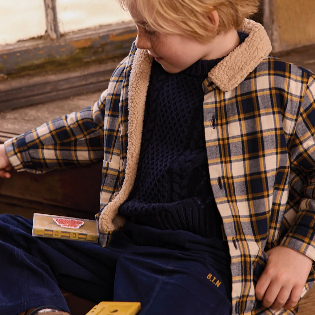 Bonton Child Piloti Shirt Plaid Fish Blue Checks
