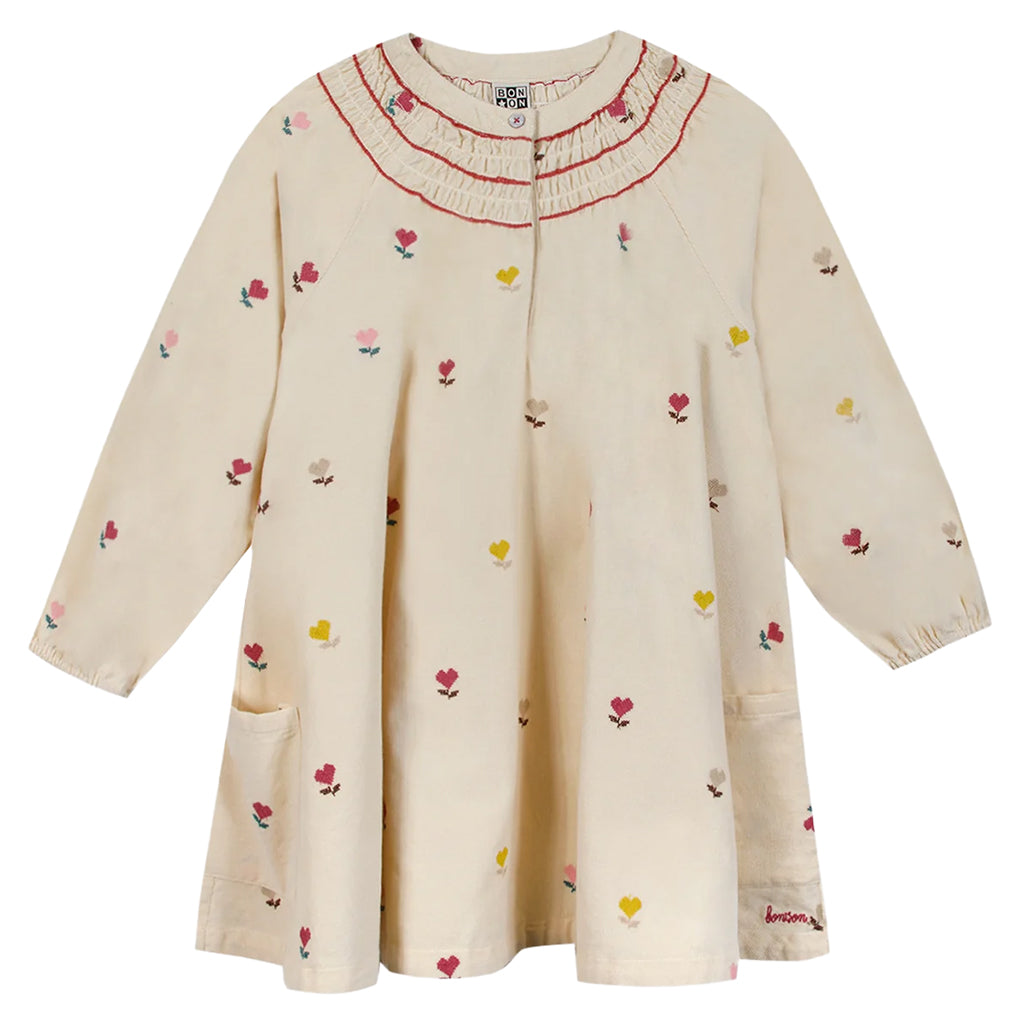 Bonton Child Poupee Dress Cream Heart Flower Print