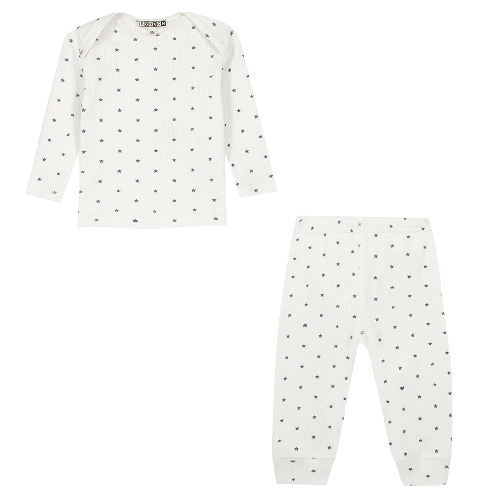 Bonton Baby Patino Three Piece Set White With Blue Star Print