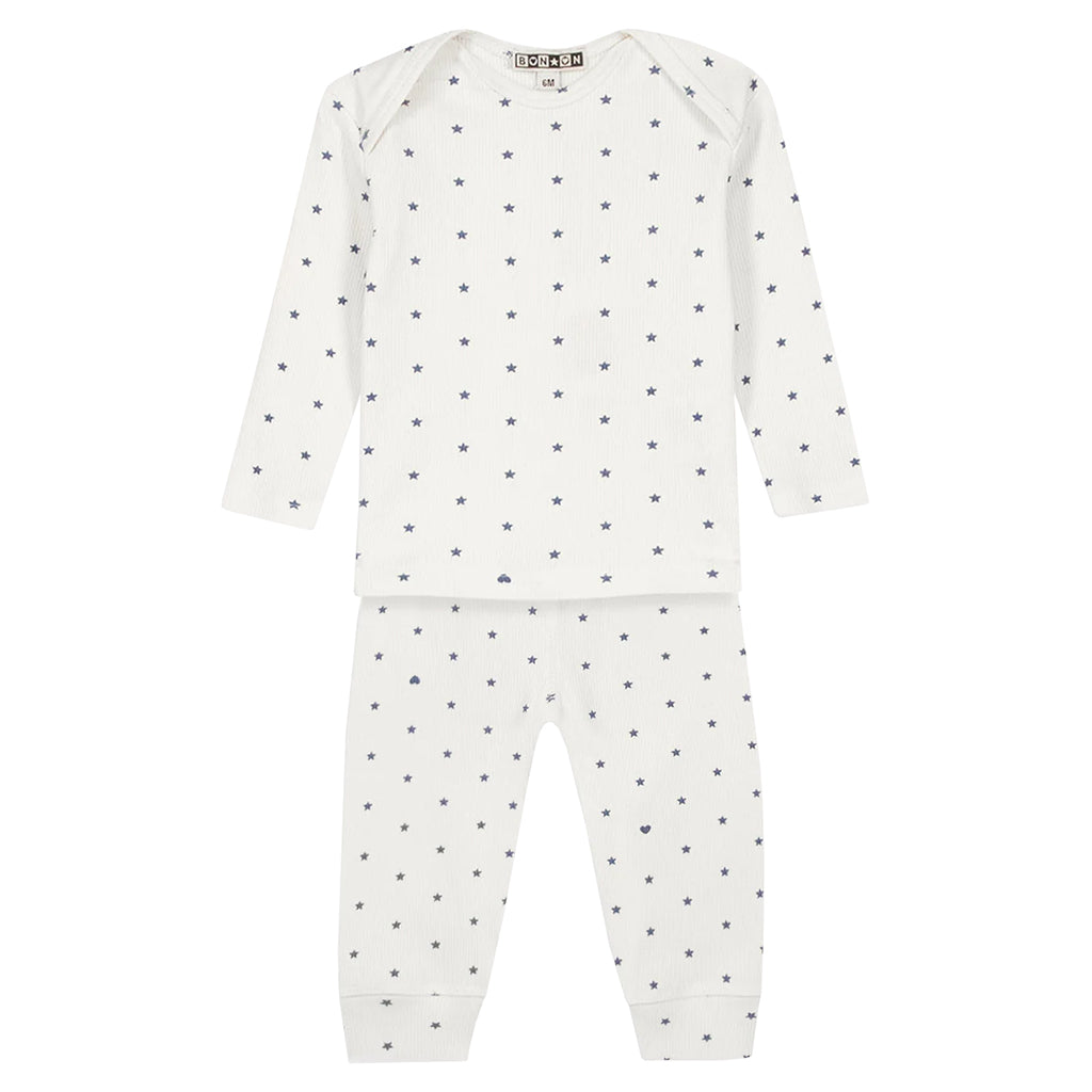 Bonton Baby Patino Three Piece Set White With Blue Star Print