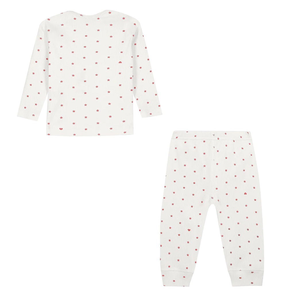 Bonton Baby Patino Three Piece Set White With Rose Pink Star Print