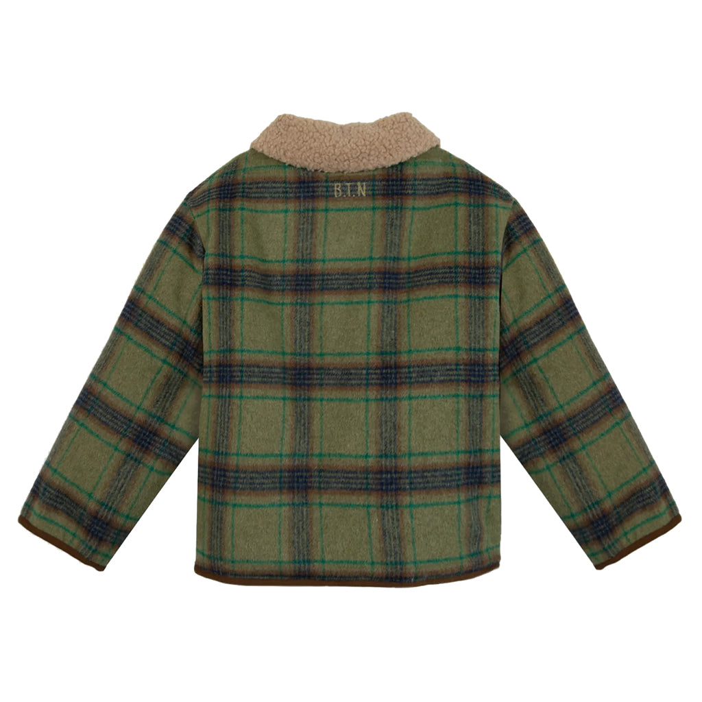 Bonton Child Pierrot Shirt Jacket Sunday Green Plaid