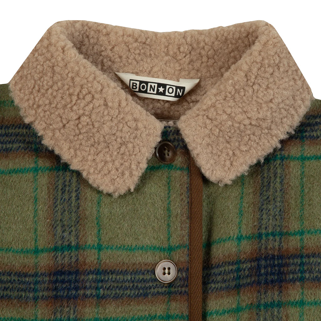 Bonton Child Pierrot Shirt Jacket Sunday Green Plaid