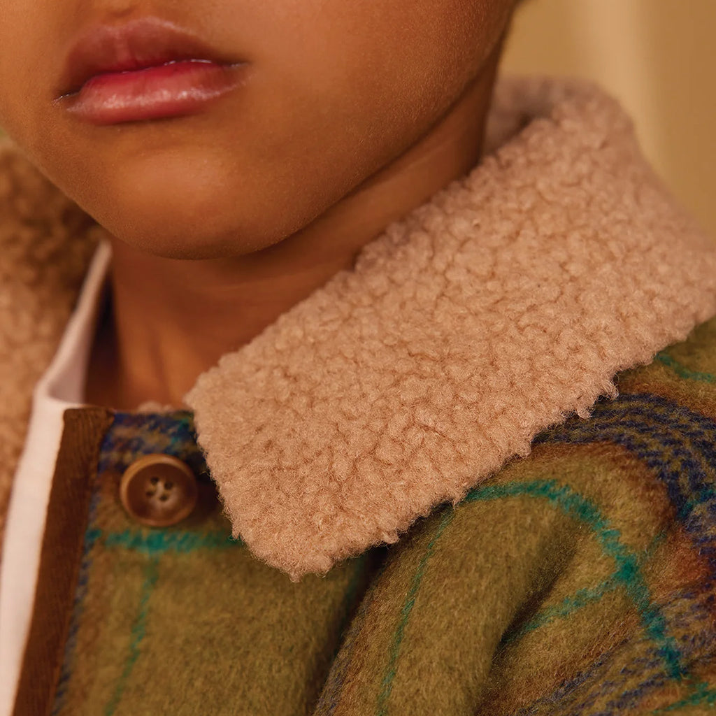 Bonton Child Pierrot Shirt Jacket Sunday Green Plaid