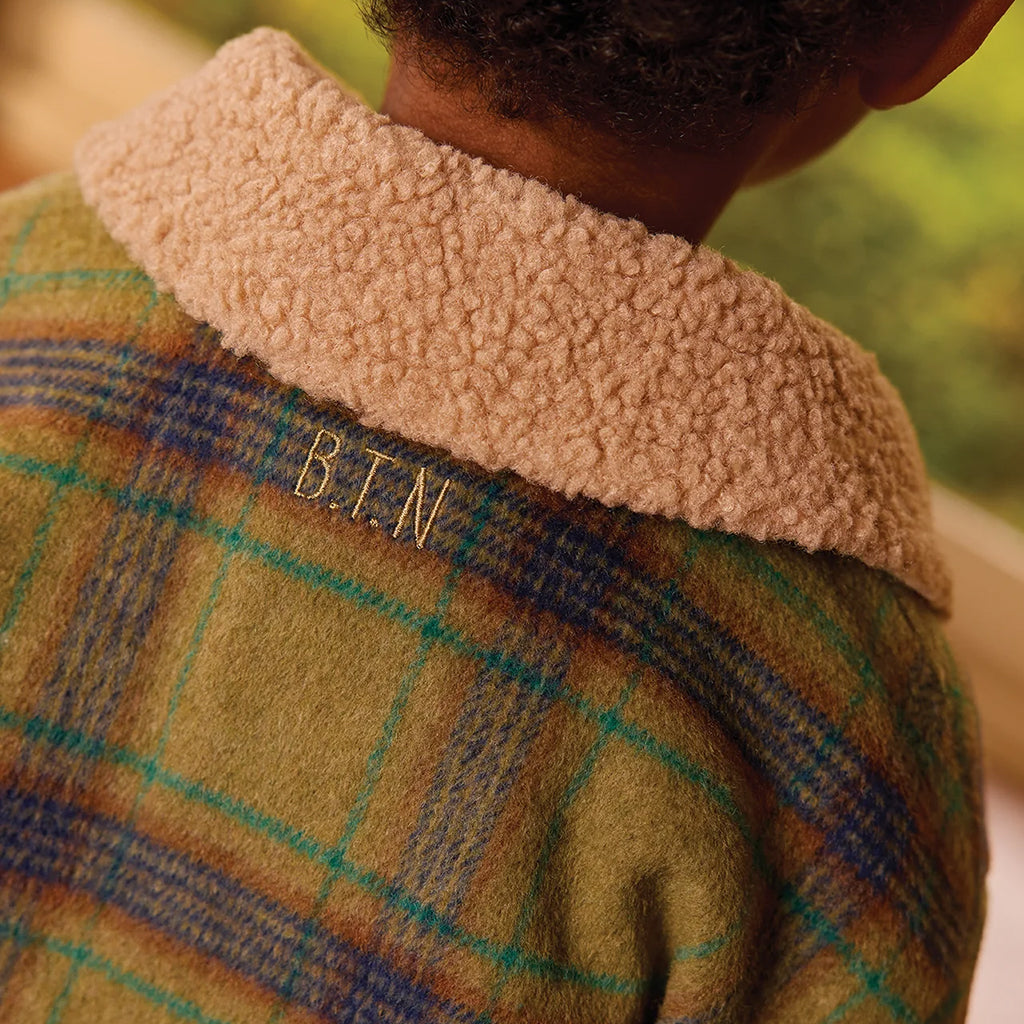 Bonton Child Pierrot Shirt Jacket Sunday Green Plaid