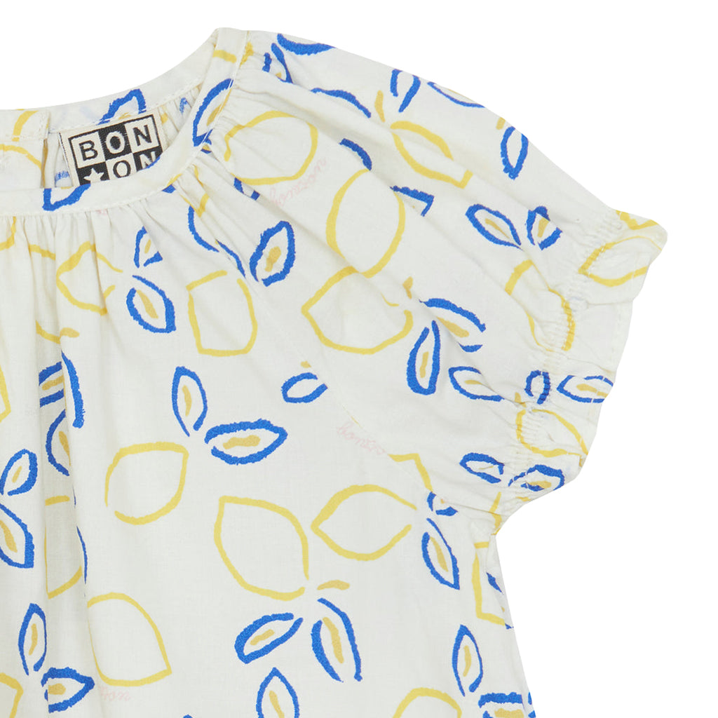 Bonton Baby Girl Colombe Dress Ecru White Lemon Print
