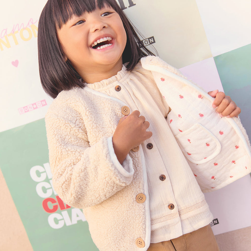Bonton Baby Girl Louana Jacket Ecru Cream Floral