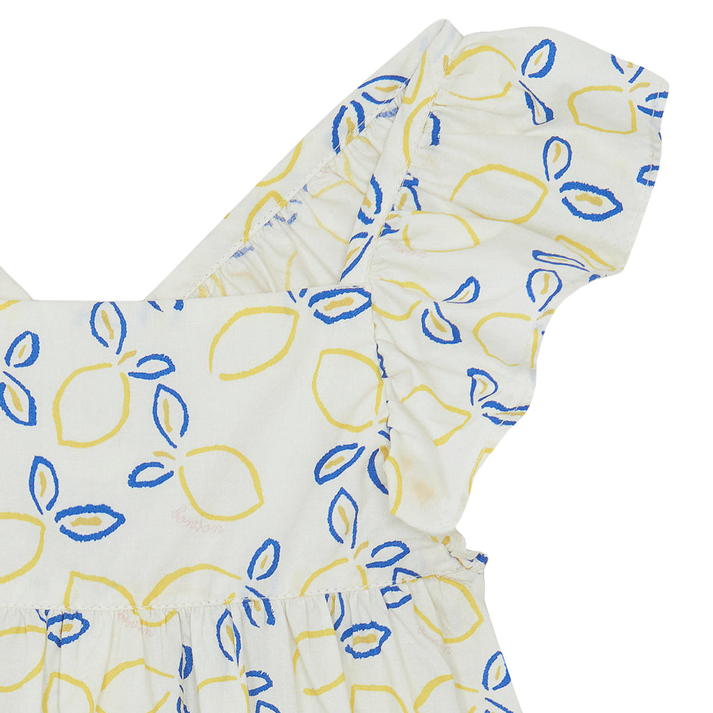 Bonton Child Girl Celia Dress Ecru White Lemon Print