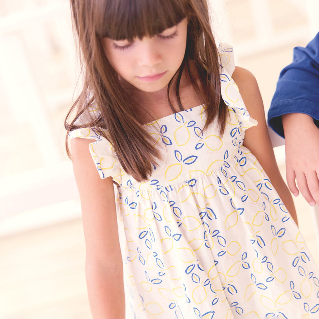 Bonton Child Girl Celia Dress Ecru White Lemon Print