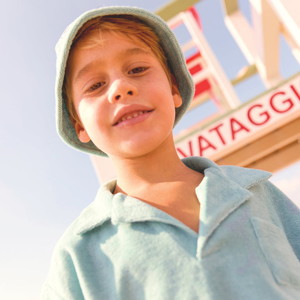 Bonton Child Boy Livio Terrycloth Polo T-shirt Blue Fish