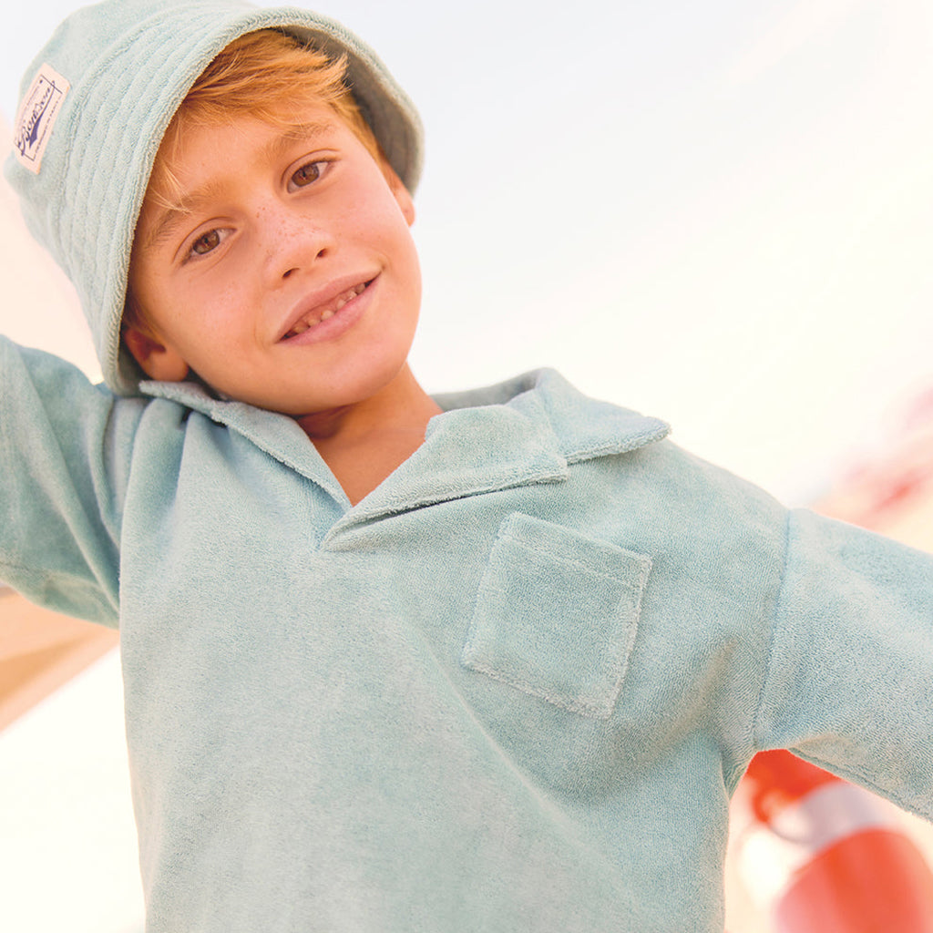 Bonton Child Boy Livio Terrycloth Polo T-shirt Blue Fish