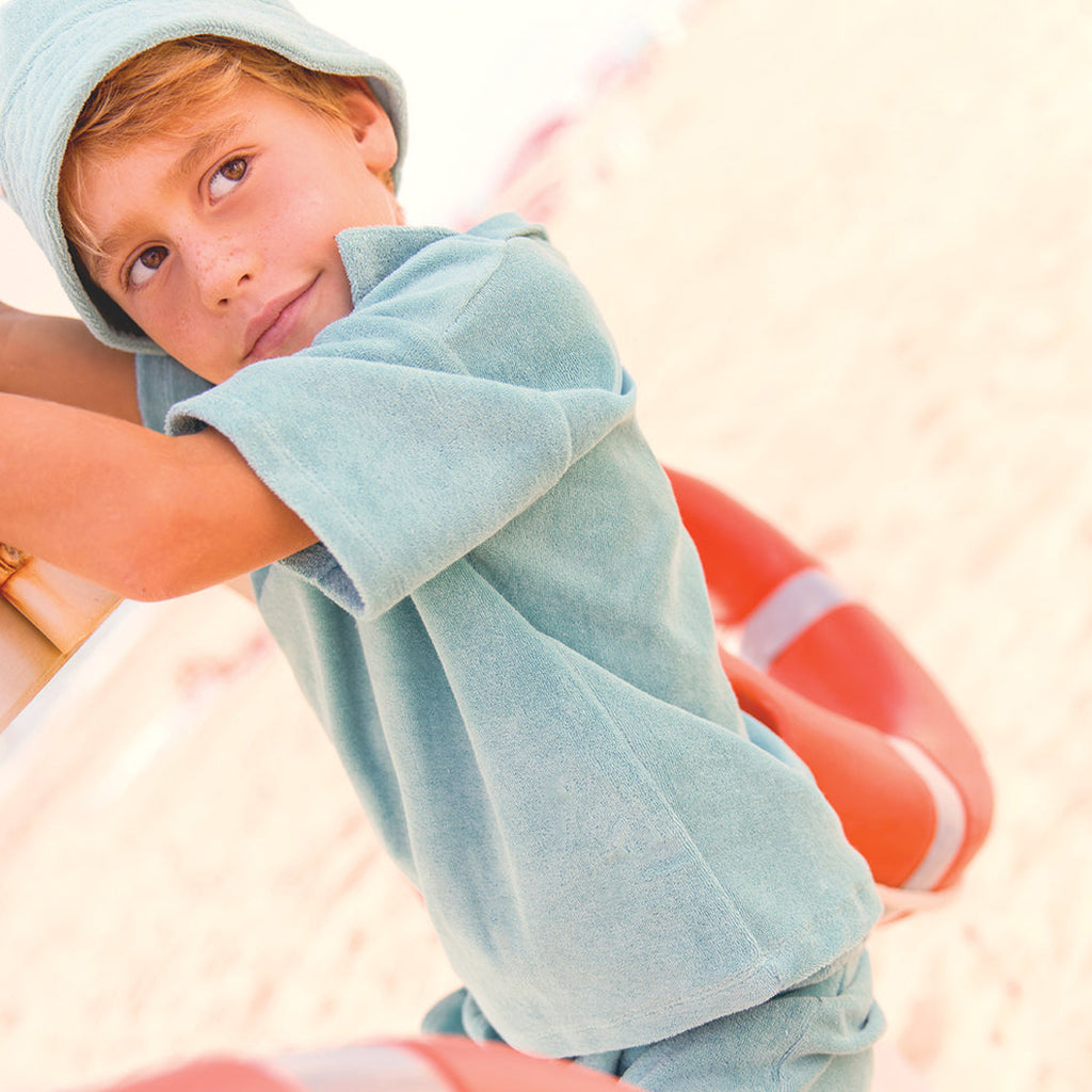 Bonton Child Boy Livio Terrycloth Polo T-shirt Blue Fish