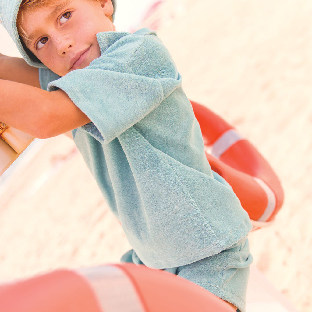 Bonton Child Boy Lolo Terrycloth Shorts Blue Fish