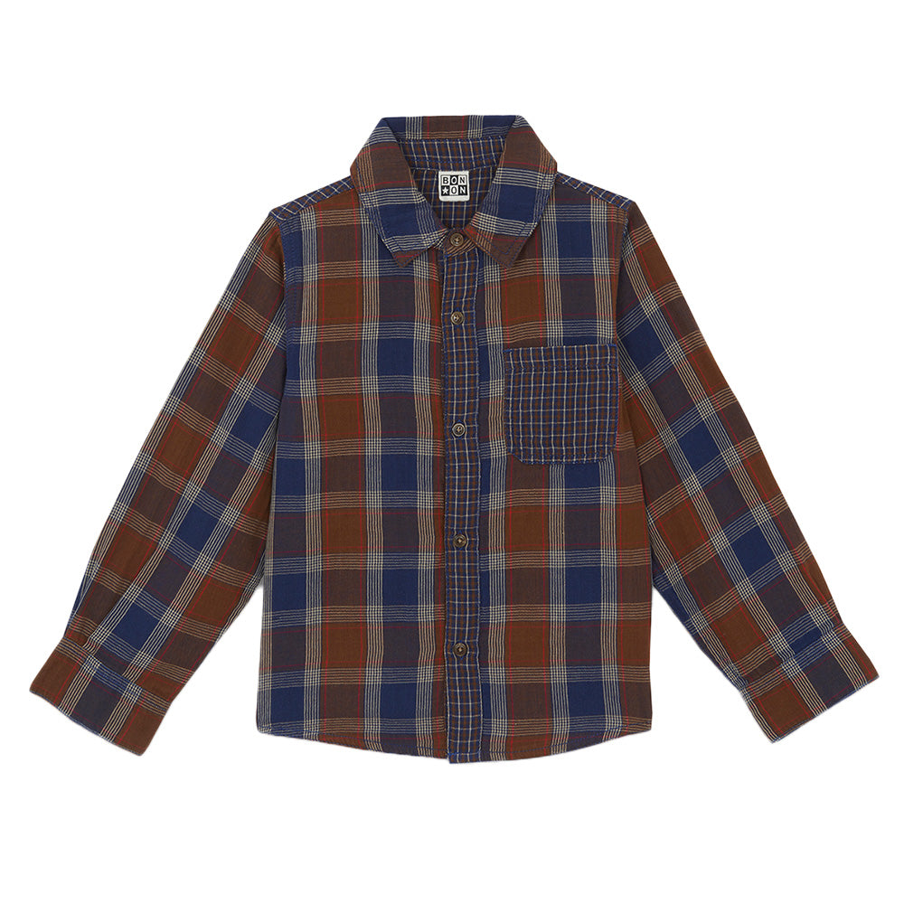 Bonton Child Paname Shirt Barn Blue Plaid