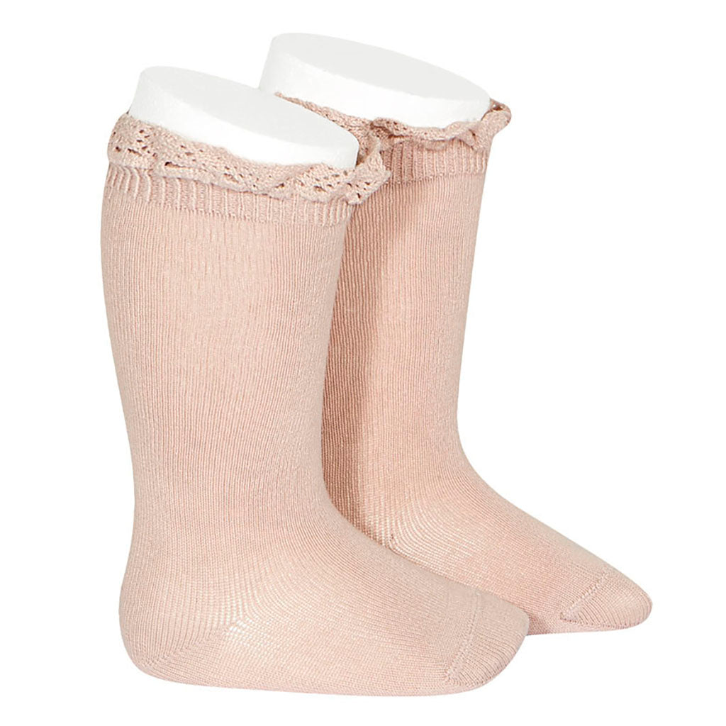 Condor Baby And Child Knee Socks With Lace Edging Antic Pink